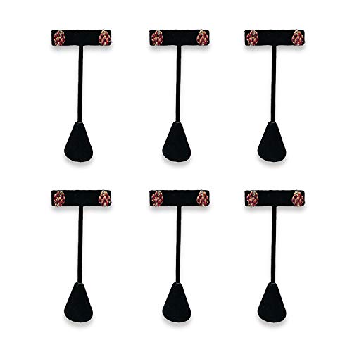 Ikee Design 6 Pcs Set Premium T- Shape Style Earring Display Stand, Earring Stand Jewelry Display for Showroom, Tradeshow, and Showcase Display, 2 1/2â€W x 4 1/2"H, Black Velvet