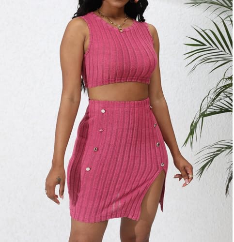 Image of Womens 2 Piece Club Outfit Going Out Dress Crop Top & Slit Skirt Set