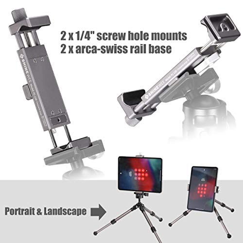 Shinewee Metal Ipad Holder For Tripod Mount, 1/4" Screw, Acra/Rrs Rail Plate Mounts, Fits Ipad 1 2 3 4 5 Mini Air Pro,Universal Tablet Ipad Clamp Holder Stablizer Adapter #TOP3