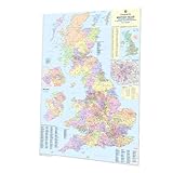 UK Wall Map - Large Travel Map to show Detailed Counties, Districts Postcode Areas & Population Figures, Laminated UK Map Poster, Wipe-Clean Surface, Perfect Traveler Gift 830 x 1200 mm