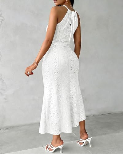 Image of CHICME Womens Summer Halter Ruched Bodycon Long Dresses