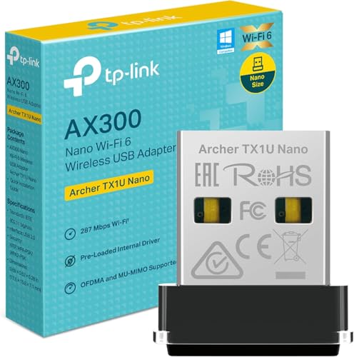 TP-Link Archer TX1U Nano WLAN Stick f&uuml;r PC, 𝐖𝐢-𝐅𝐢 𝟔 WLAN Adapter, Plug & Play, Nano-Gr&ouml;&szlig;e, MU-MIMO, Access-Point-Modus, Kompatibel mit Windows, AX300