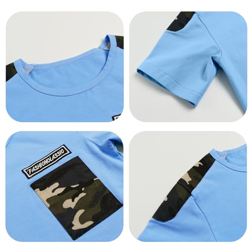 Image of LOLANTA Boy Summer Outfit Casual Clothes 2Pcs Cotton T-shirt Shorts Set | Kids Short Sleeve T-Shirt, Boy Camouflage Knee-length Shorts, Breathable Fashion Outfits, School Daily Matching Clothing Sets
