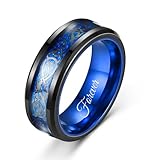BomdoG Promise Rings for Couples Set With Custom Engraved Matching Engagement Rings for Couples Blue Wedding Rings Set for Him and Her Black Tungsten Rings for Band Sapphire (Men's ring)
