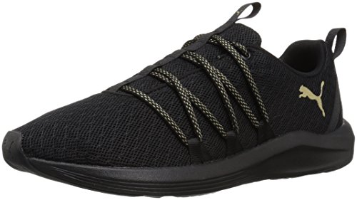 PUMA Women's Prowl Alt Knit Mesh Wn Sneaker Black-Metallic Gold, 8.5 M US