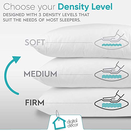 Digital Decor Set Of 2 100% Cotton Hotel Pillows - Made In Usa Hypoallergenic Pillows With Down Alternative Fiber Fill For Side & Back Sleepers - Three Comfort Levels - (King, Silver/Soft) #TOP6