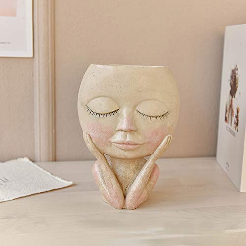 Gesicht Blumentopf, Vase aus Harz, große Augen, mit Drainagebohrung, Blumenbehälter für Familienfigur, 18 cm Cover