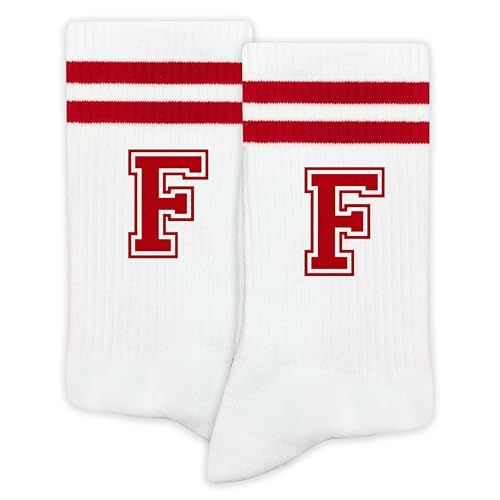 SSQBZU Striped Initial Socks with the Letter ‘F’ in Red, Socks for Adult, Teens, Men&Women, Gifts for Friends, Family, etc., Gifts for Birthday, Back to School, Graduation, Christmas.(230)