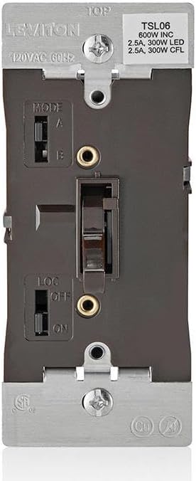 Leviton Toggle Slide Dimmer Switch for Dimmable LED, Halogen and Incandescent Bulbs, TSL06-1LB, Brown