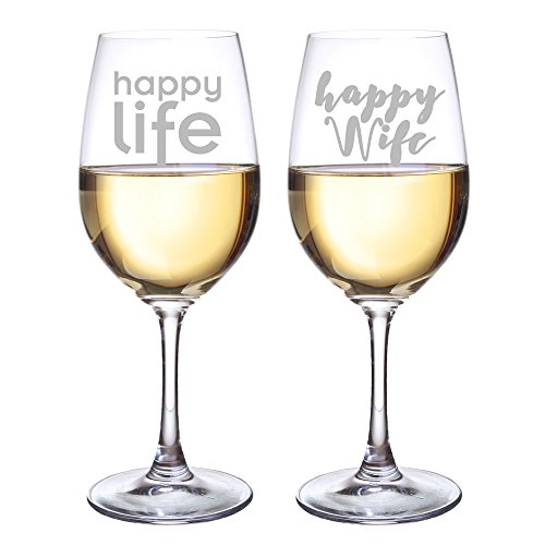 Copas de vino Happy Life and Happy Wife, set de 2
