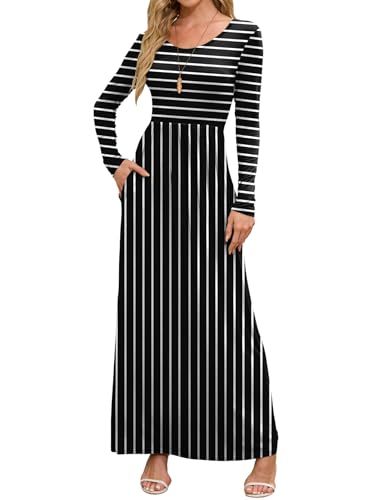 Image of DEARCASE Women's Maxi Dress Long Sleeve Crewneck Empire Waist Long Dresses