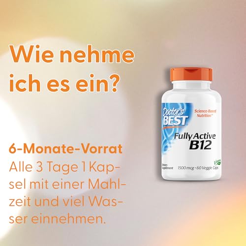 Doctor's Best, Fully Active B12, 1.500mcg, 3-Tages-Depot, 60 vegane Kapseln, Laborgeprüft, Vitamin B12, Glutenfrei, Sojafrei, Vegetarisch