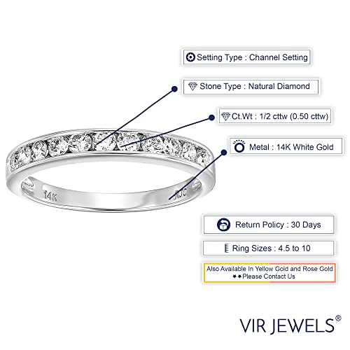 1/2 carat (ctw) Diamond Wedding Anniversary Band for Women, Half Eternity Round Diamond Engagement Ring 14K White Gold Channel Set 0.50 cttw, Size 4.5-103