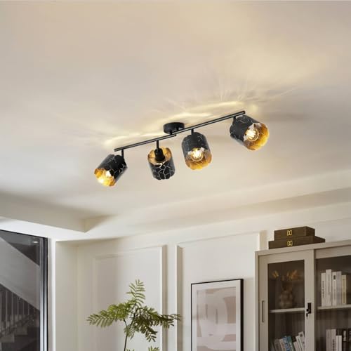 Plafoniera Lindby Aralena, Nero/Oro, A 4 Luci, Lunghezza 97Cm - 3