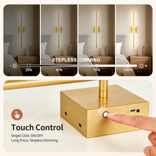 Image of KARTOOSH 28.3 Inch Wall Sconces Battery Operated for Living Room Gold | Rechargeable Wireless Wall Lamp Set of 2, 3000K Warm White Dimmable Wall Light Remote Control Indoor Lighting for Bedroom