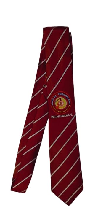 us creations Us Indian Railways Men's Neck Tie-color Maroon with white line, thread embroidery full length Tie for Railway Employee, office staff, ticket checker-picture-54