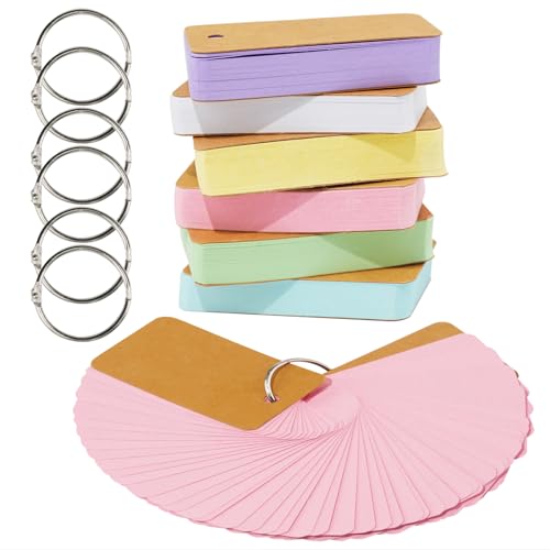 6 Pack Colored Flash Cards with 300 Sheets Study Cards, 2.7 * 1.6 Blank Notecards with Binder Ring, for DIY Greeting Cards, Kindness cards, and Study Cards by HSYMQ - Used condition - US$6.92