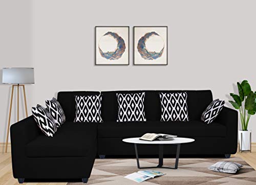 Image of Adorn India Rio Highback L Shape 6 Seater Sofa Set (Left Side Handle)(Black)