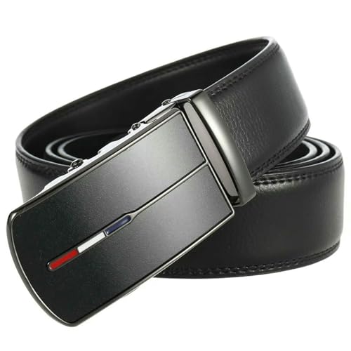 Men's Business Leather Belt Metal Automatic Buckle Belt Formal Luxury Belt-Black-120Cm3