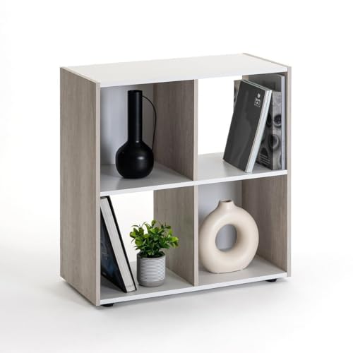 Miniatura 8 de Lolahome Estantería Librería Cubo Con 4 Huecos Y 2 Niveles De Tablero Laminado Bicolor De Madera Beige Y Blanca De 62x60x29 Adecuada Para Estudio, Oficina, Sala De Estar, Dormitorio