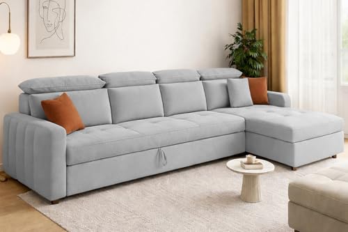 Image of Casaliving Gagnon RHS 6 Seater L Shape Corner Sofa Cum Bed for Living Room (Grey Fabric) Premium Fabric Sofa