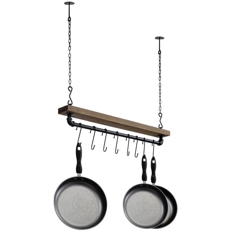 FarmHome Rustic Industrial 8 S-Hooks Ceiling Mounted Hanging Pot Rack New