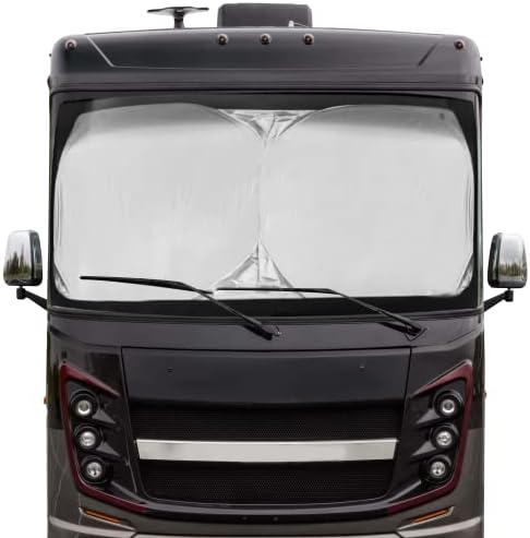 EcoNour RV Bus Windshield Sunshade with Storage Pouch | 240T UV Reflective Nylon Keeps Your RV Motorhome Cool | for Front RVs, Trucks, Motorhomes, Large Bus Windshield Sun Shade | XXL(102" x 51")