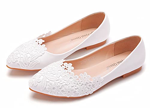 Hee grand Women's Crystal White Wedding Shoes Rhinestone Beaded Pointed Toe Slip On Ballet Flats Shoes for Bride and Bridesmaid2