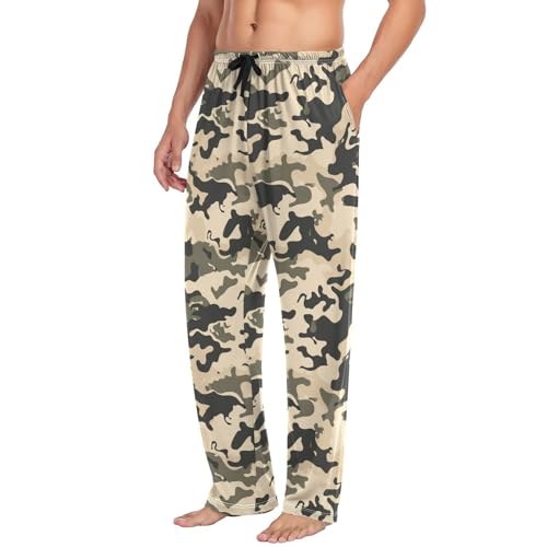 Vdsrup Men's Pajama Pants Camo Pajama Pants for Men PJs Bottoms Drawstring Pockets Brown Black Sleep Lounge Pants S4