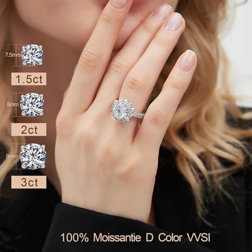 1.5/2/3CT Women's Moissanite Engagement Rings D Color VVS1 Clarity Moissanite Rings for Women 925 Sterling Silver with 18K White Gold Plated Flower Shape2