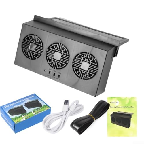 Ventilador solar para coche con 3 ventiladores, flujo de 180° y puerto USB 2