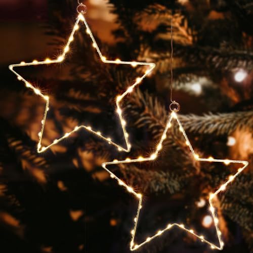 Christmas Window Lights, 3 Packs Battery Operated 45 LED Stars Window