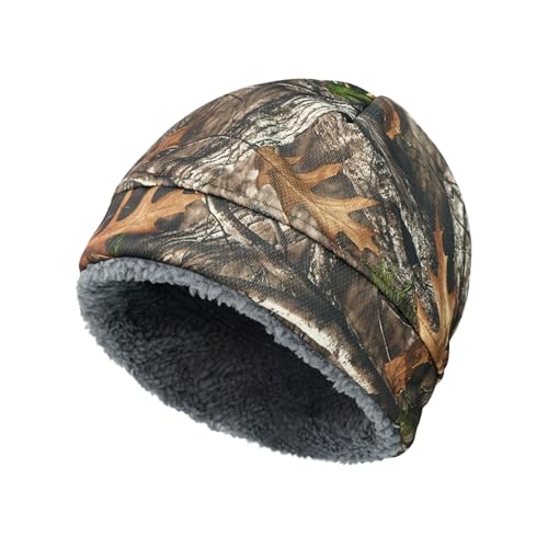 LOOGU Camo Beanie Hat for Hunting, Winter Skull Cap, Men’s Cuffed Beanie with Fleece One Size Super Tree Camo With Pile Fleece