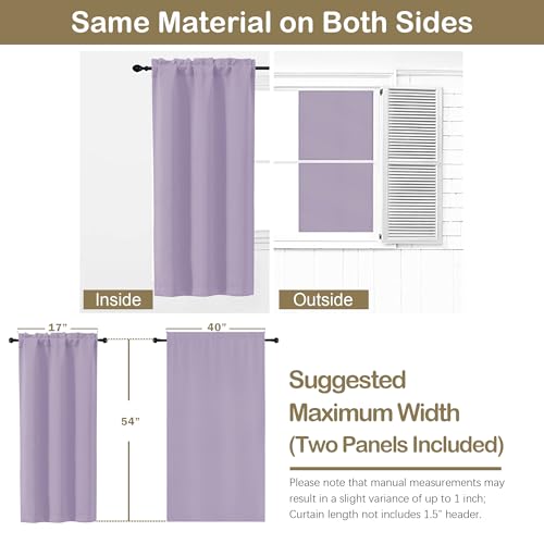 Image of Lavender Blackout Curtains for Bedroom 54 Inches Long 2 Panels, Modern Window Treatment Solid Thermal Insulated Curtains for Living Room Nursery, Dual Rod Pocket Blackout Drapes, 2x40Wx54L