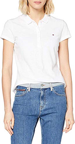 Tommy Hilfiger Damen Poloshirt, Slim Fit, Classic White, M