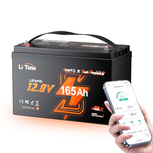 LiTime 12V 165Ah �N�����L���O�o�b�e���[ �����_�S���`�E���C�I���o�b�e���[ �D�O�@�n���p CCA1200A Bluetooth�@�\ �p���[���U�[�u���[�h OTA�A�b�v�f�[�g�@�\ IP67 �h���h�o ���Ȕ��M�@�\ LiFePO4�o�b�e���[ 5