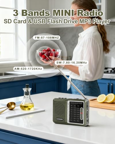 image for Handsider FM AM SW Transistor Radio with Rechargeable Battery, Portabl