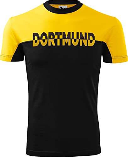 Camiseta de fútbol Dortmund – Impresión en aspecto bordado – Camiseta Fútbol Artículo Fanshop Dortmund, negro / amarillo, XL