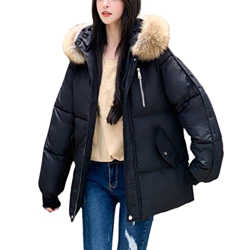 Parka d'hiver femme grande taille 3XL noir chaud rembourré avec capuche