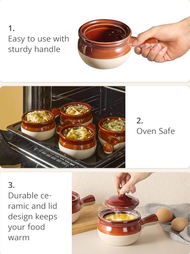 image for LIFVER French Onion Soup Bowls with Lids, Ceramic Soup Crocks with Han