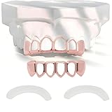 AHTCPO Bicolor Oro & Plata 18k Chapado Grillz de Hip Hop Completos – Superficie Texturizada Corte Diamante Bling Dental Estilo Rapero, Fiesta Urbana Cosplay(Pink,Set)