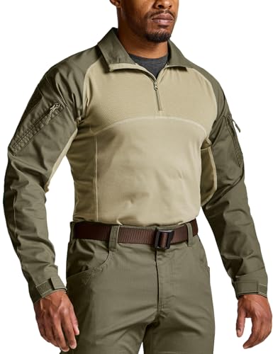 Image of CQR Men's Tactical Combat Shirt, 1 /4 Zip Long Sleeve Breathable Military BDU Training Top for Shooting, Hunting, Range Use