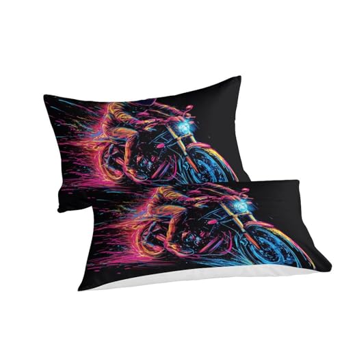 Housse de couette moto 3D 200x200cm en microfibre avec 2 taies d'oreiller pour lit double