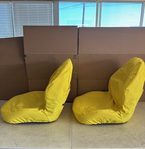 Set of TWO Universal High Back Tractors and Zero Turn Mower Seats with Slide Tracks. Multiple Mounting Patterns. Waterproof Design. Made in Yellow Waterproof Endura