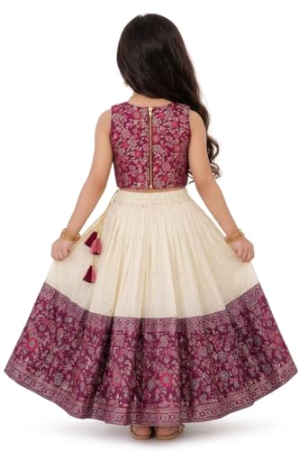 Image of Girls Ethnic Lehenga Choli Set for Kids | Printed Sleeveless Crop Top with Flared Lehenga Skirt | Traditional Festive Choli Outfit for Girls | Party, Wedding & Festival Dress