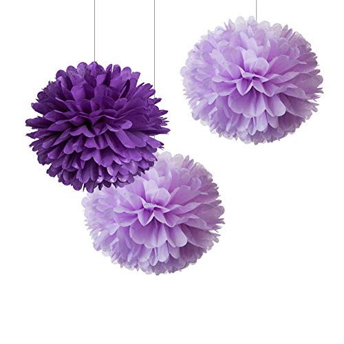 WEVEN 12" Purple Lilac Tissue Pom Poms Kit DIY Hanging Paper Flowers for Party Decoration, Pack of 12