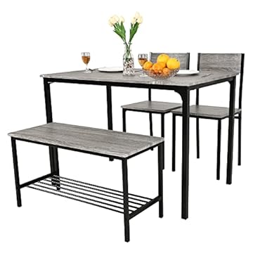 ARTETHYS Dining Table and 2 Chairs with Bench, Dining Table and Chairs Set 4 Piece Dining Room Set, Modern Design for Kitchen Home Bistro Patio Garden, Grey