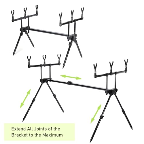 Sougayilang 3-Stab-Karpfenangeln Rod Pod – Höhen- und Längenverstellbar, mit Tragetasche sowie 6 Rod Rest Köpfen + 5m PVA-Mesh Nachfüllung – Geeignet für Karpfenuferangeln
