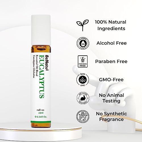 Benatu Eucalyptus Essential Oil, Pre-Diluted Aromatherapy Blend Roll On For Skin, Topical Massage - Body, Nail, Breathe #TOP3