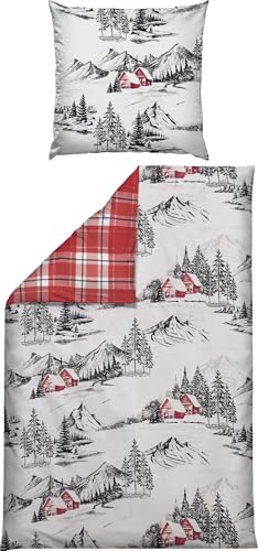 Erwin Müller Wendebettwäsche Feinbiber Berglandschaft und Karos rot...